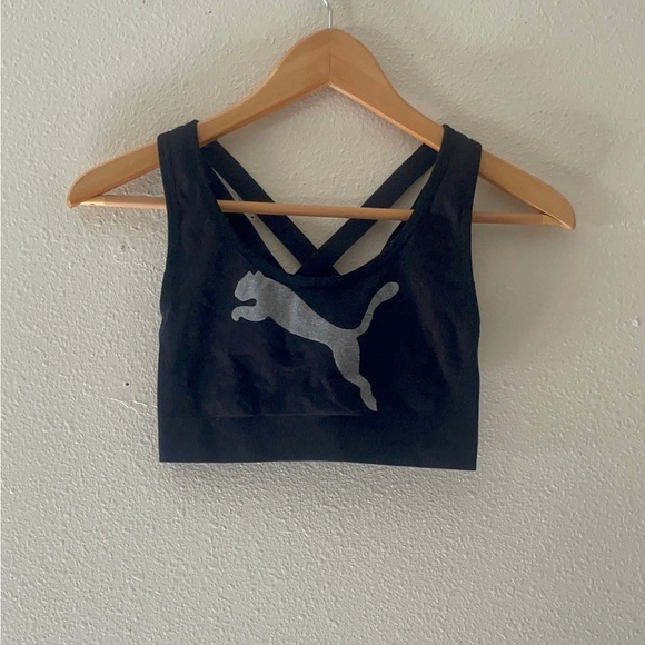 Puma Black Sports Bra with grey Logo - Picture 1 of 5